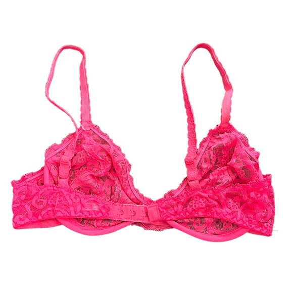Maidenform Private Affair 34B Hot Pink Lace Underwire Bra Nylon/Spandex Adjustab - Picture 2 of 6